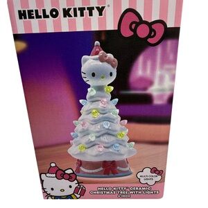 Hello Kitty White and Pink Ceramic Christmas Tree with Multicolor Lights- 6 Inch